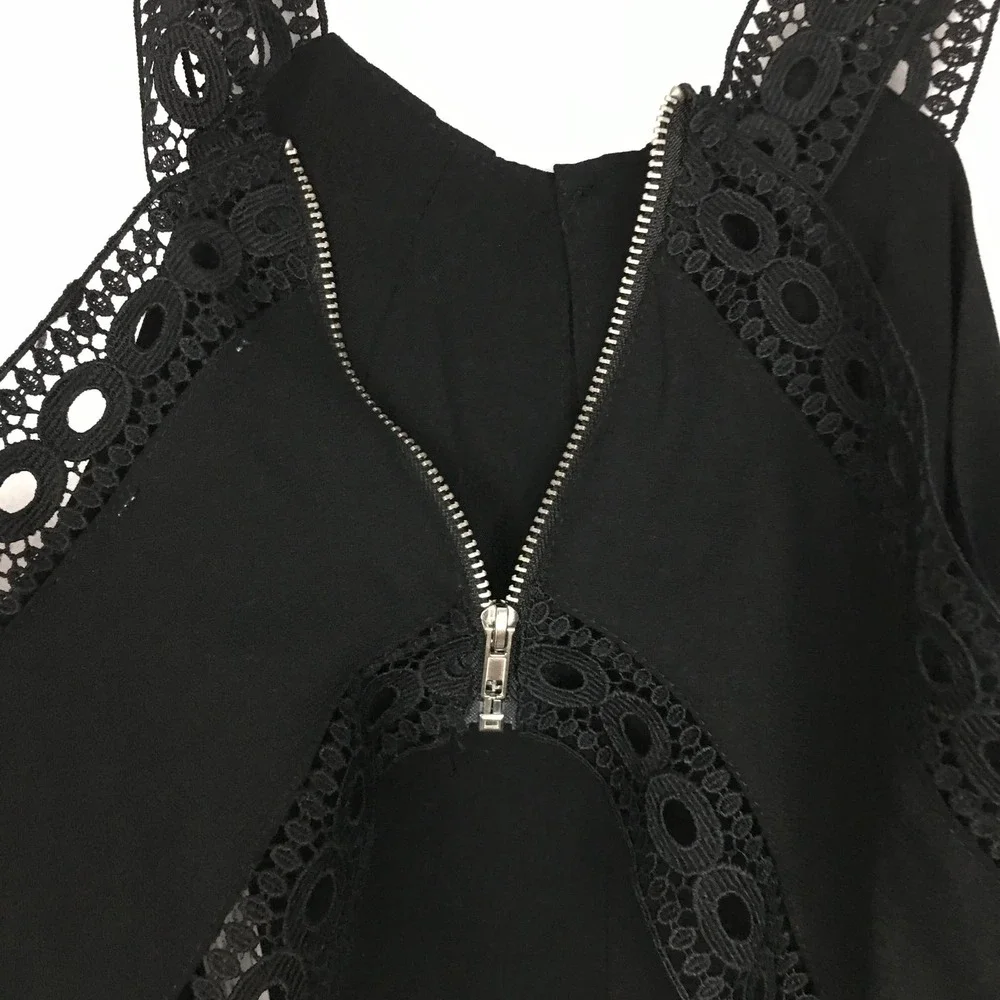 New Lush Lace Trim Black Jumpsuit Size Small - Picture 10 of 13